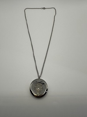Silver Tone Wolf Head Locket Pendant Chain Necklace 20 