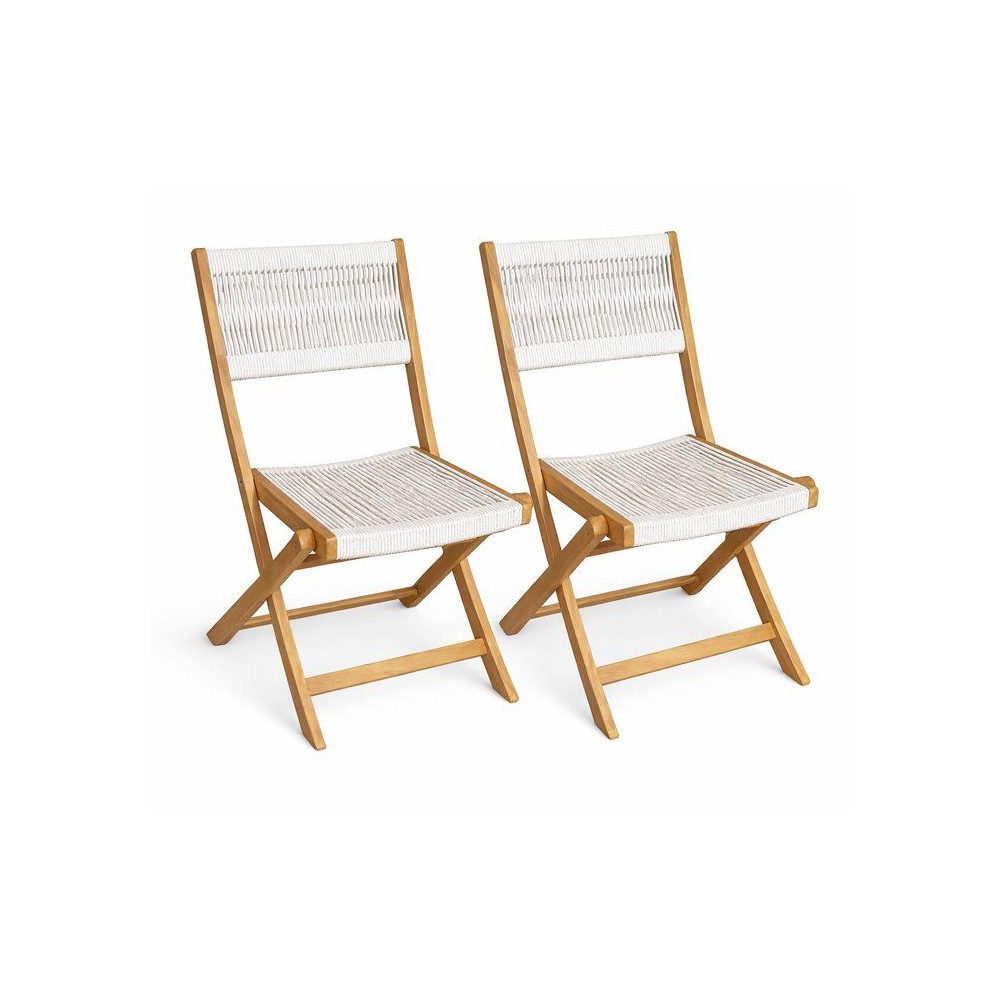 Chaises de jardin pliantes AWANA en acacia avec assise tressée confortable