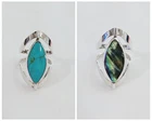 Vintage Sterling Silver 925 REVERSIBLE Turquoise Abalone Inlay Ring Size 6.75-7