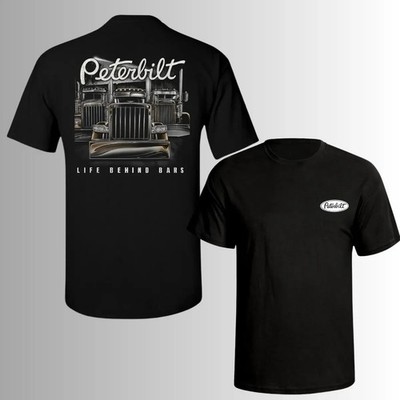 Peterbilt Life Behind Bars T-Shirt   Classic Semi Truck Lineup Graphic Tee