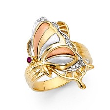 NEW 14K TRI COLOR GOLD FANCY BUTTERFLY RING