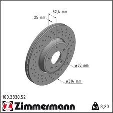 2x Zimmermann 100.3330.52 Bremsscheibe für AUDI A4 A5 8K2 B8 8W2 8WC B9 8KH