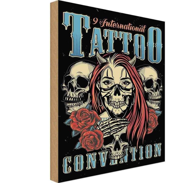 Holzschild 18X12 Cm Tattoo International Tatoo Sport Hobby Deko Geschenk Holz Sc-image