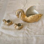 Vtg. 3pc. set of mother & babies weeping 24k gold ceramic pottery swans — photo 5