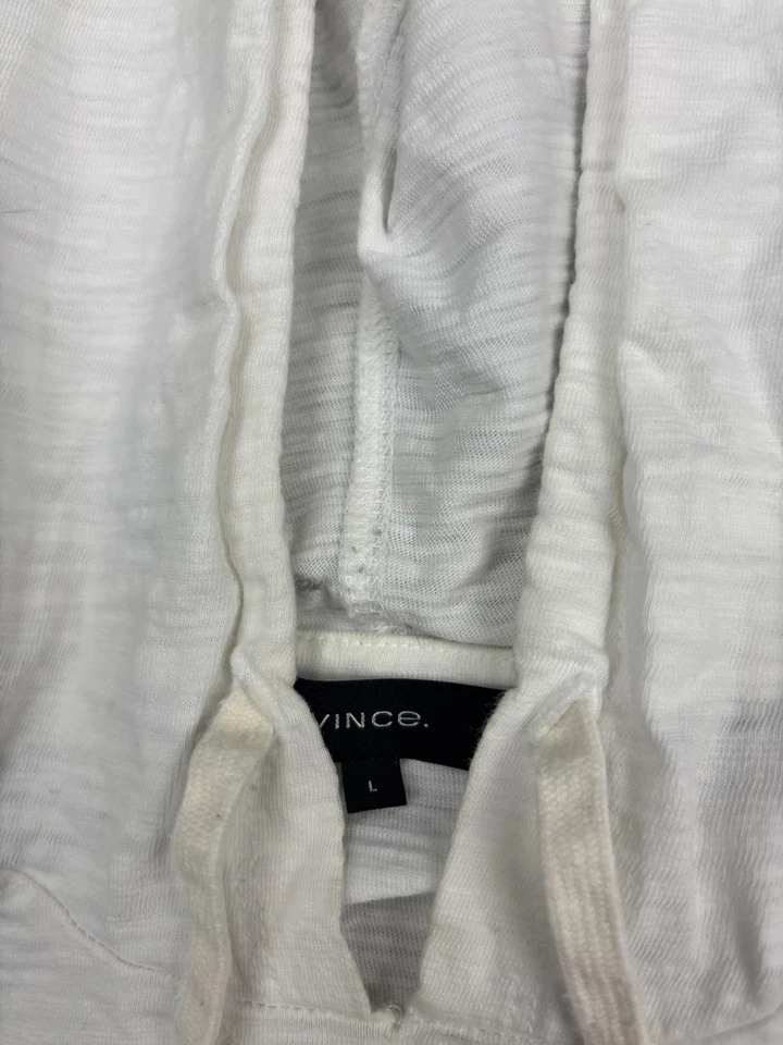 Vince Hoodie Mens Large White Slub Jersey Long Sleeve Pullover Lightweight Knit - Image 2 of 4