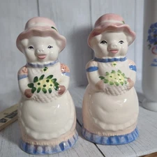 Vintage Hand Painted Pigs In Dresses Salt And Pepper Shakers Set Of 2 Pig Decor