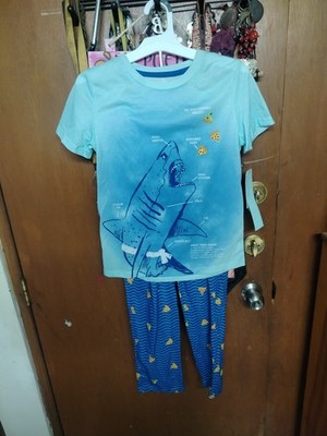 BOYS Size M (8/10) Cat & Jack Boys 3pc Great Pizza Shark Pajama Set 