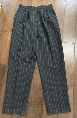 Talbots Gray Pinstripe 100% Wool Pleated Dress Pants Womens 12 Cuff Tapered Leg