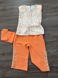 Girls Orange And White Floral Salwar Kameez - Unbranded - Size 24