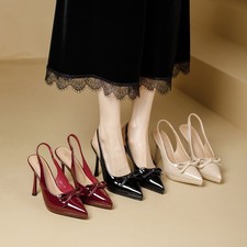 Summer Women Platform High Heels Patent Leather Pointed Bow Sandals Slingbacks