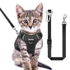 Kitten Harness Leash Seat Adjustable Breathable Anti Escape Reflective Black XXS