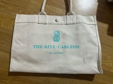 Ritz Carlton St Thomas Canvas Tote Bag Cream Large Shopper Beach Bag