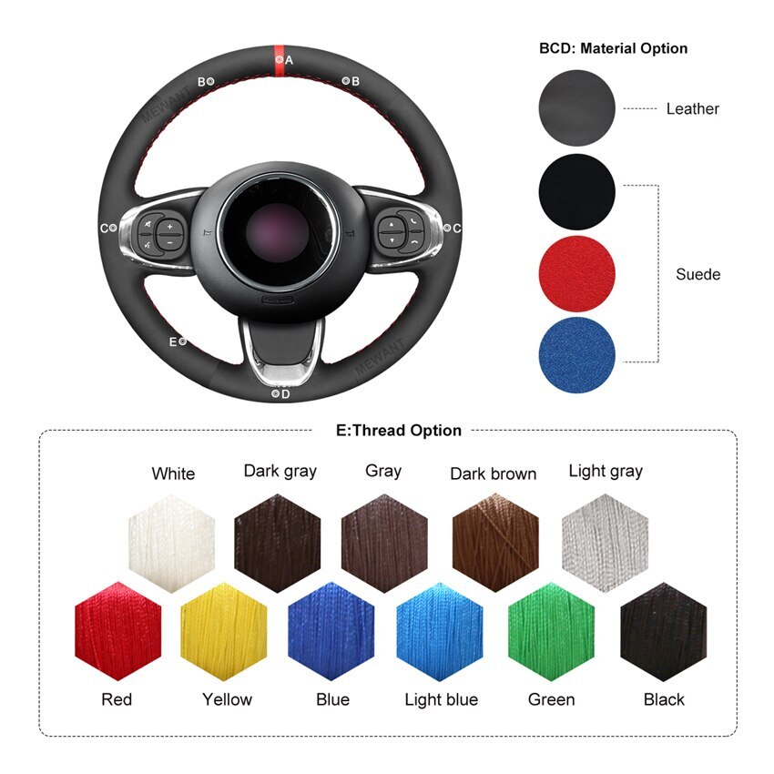 MEWANT Hand Gestikte Zwart Beige PU Lederen Auto Stuurwiel Protector Wrap Cover voor Fiat 500 2015-2021 / 500C 2016-2021 Stuurwiel Accessoires voor Fiat 500