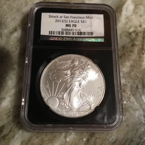 2012(S) American Silver Eagle ASE $1 NGC MS70 25th Ann Early Release Black Core