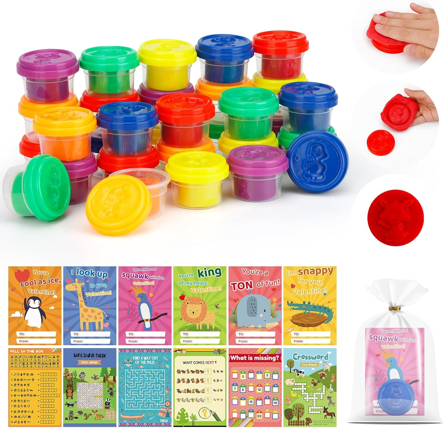 30-Piece Play Dough Valentine Cards for Kids Classroom Party Favors  