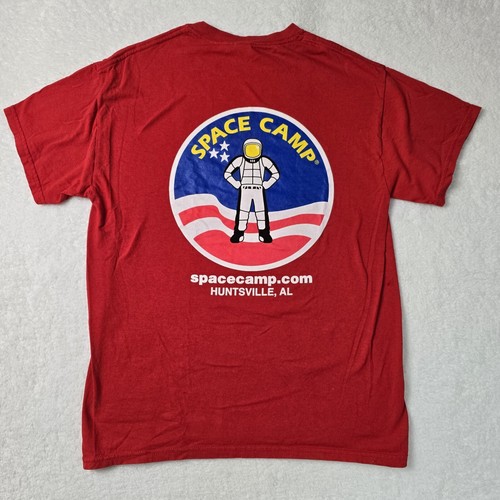 Space Camp Graphic Tee T Shirt Red Logo Front Back Red Gildan Medium