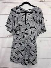 LOFT Black and White Leaves Romper Size 8 Zipper