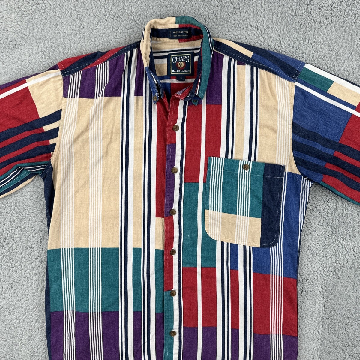 Vintage Chaps Ralph Lauren Men's S 90s Multicolor Short Sleeve