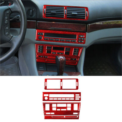 For BMW 5 Series E39 Red Carbon Fiber Interior Central Console Cover Trim 8Pcs