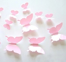 12pcs Pink 3D Butterfly Wall Sticker Party, Home Decor Butterfly Sticker St-227