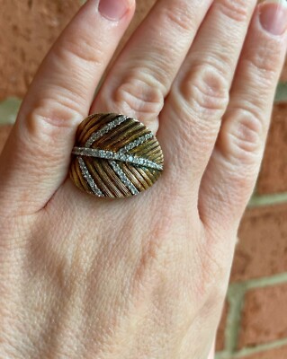 Vintage Statement 925 CZ Fall leaf ring two tone 