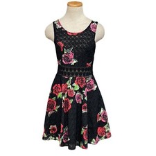 Free People Dress Women's 4 Black Pink Sleeveless Lace A Line