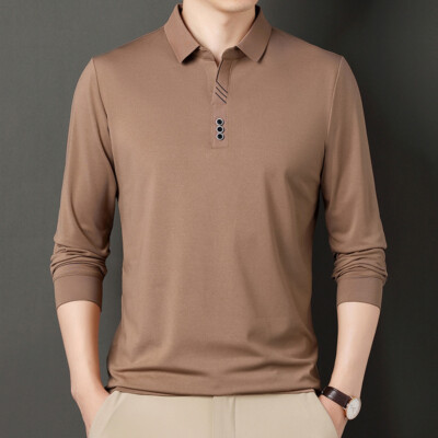 ZONBAILON Men's Pure Color Business Winter Simple Warm Long Sleeve Polo Shirt