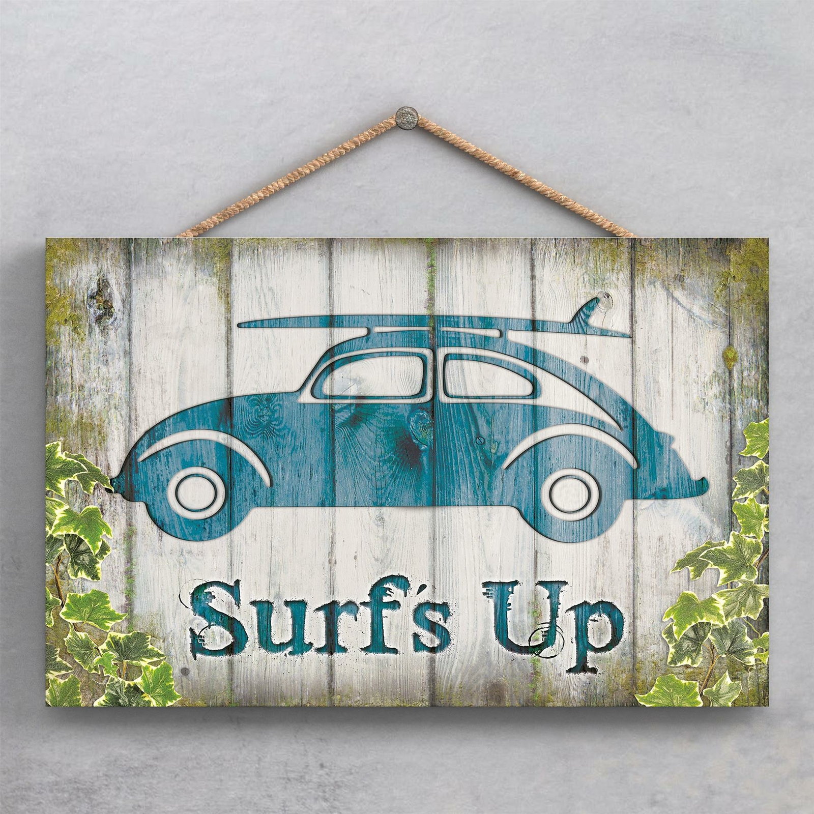 SURFS UP BEETLE VW THEMED DECOARTIVE WOODEN HANGING PLAQUE