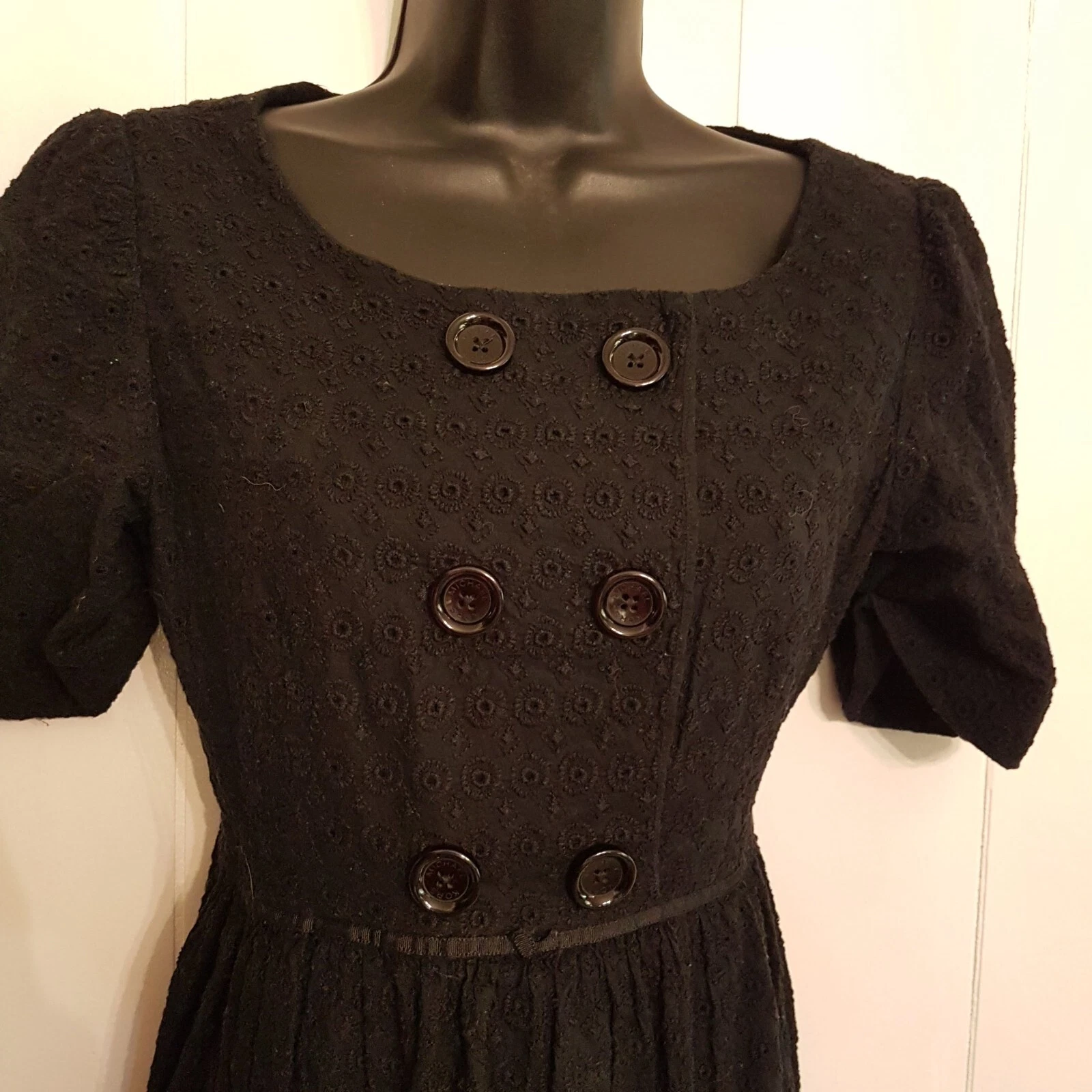 Piccolo abito nero Michael Kors pizzo ricamato occhiello taglia 10 cocktail party