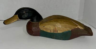 Vintage Male Duck Decoration 15  Hand Carved Solid Wood Duck