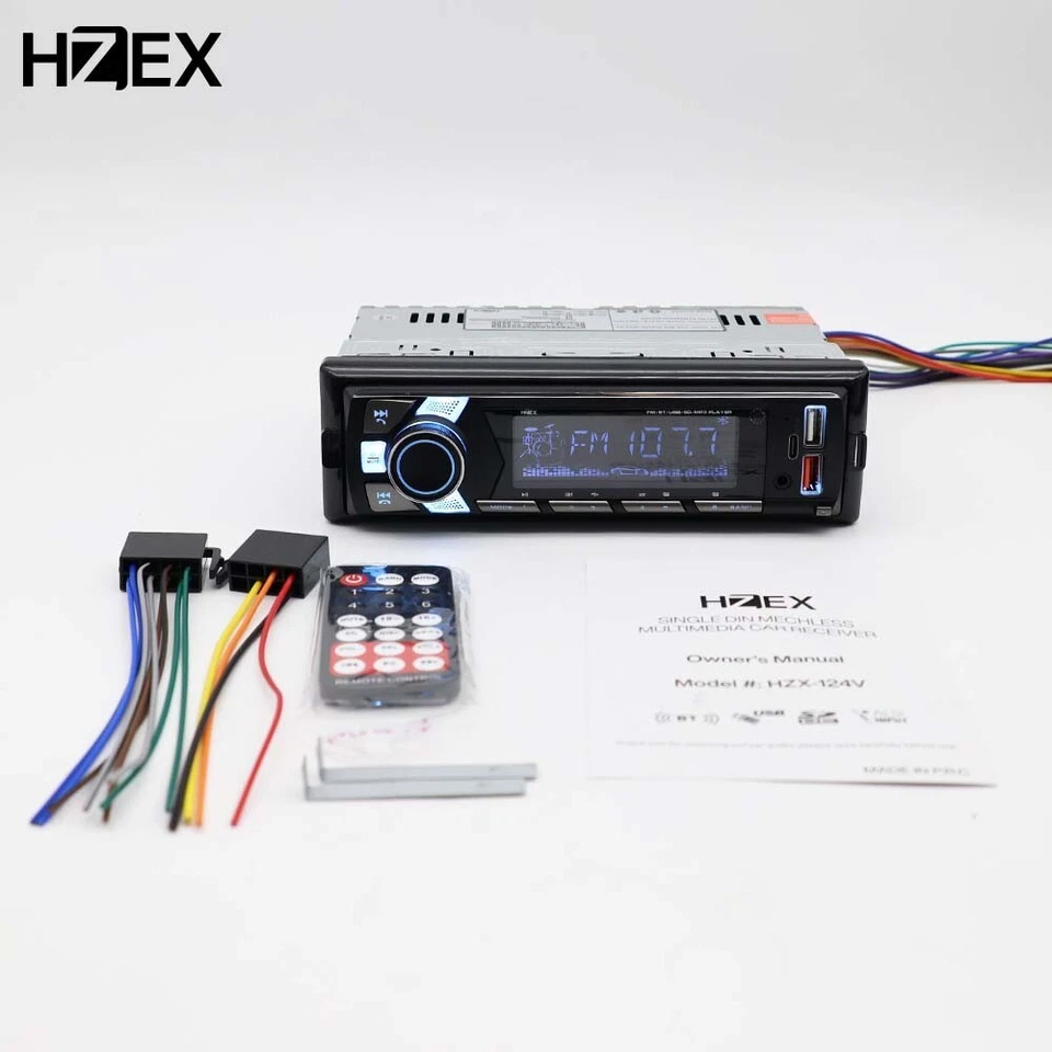 HZEX Single Din Bluetooth Car Stereo, Mechless Media Player AM/FM/USB/SD/AUX - Image 3 of 4