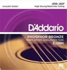 D'Addario EJ38H Phosphor Bronze Acoustic Guitar Strings Nashville Tuning 10-27