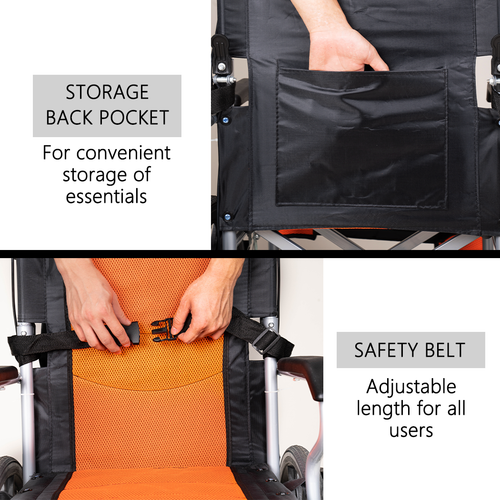 24" Folding Wheelchair Self Propelled Lightweight Transit Footrest Armrest Brake - Picture 5 of 27