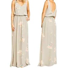 Show Me Your Mumu Kendall Maxi Dress V Neck Slit Blouson Lily Showers Gray XS
