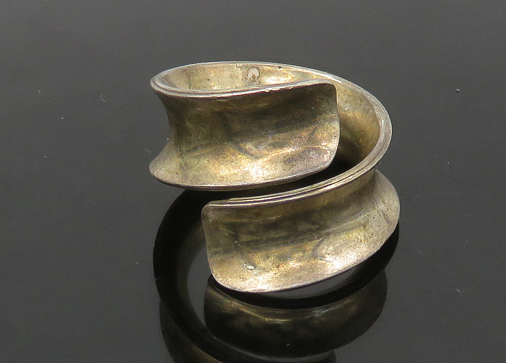 vintage an・an no.14 925 Sterling Silver Vintage Dark Tone Concave Bypass Band Ring Sz