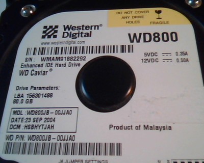 Disque Dur Western Digital WD800 80 Go IDE - 3,5", 7200 RPM, Testé Et Garanti - Occasion