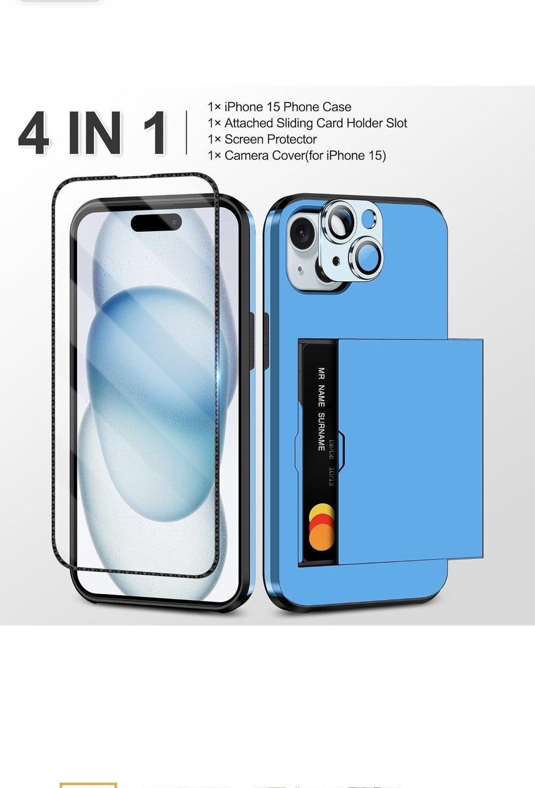 4-in-1 iPhone 15 Case with Card Holder & Screen Protector & Camera Cover-image