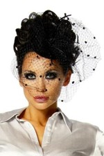 jowiha® Fascinator Mini Hut mit Schleier aus Tüll und Satinrose Schwarz