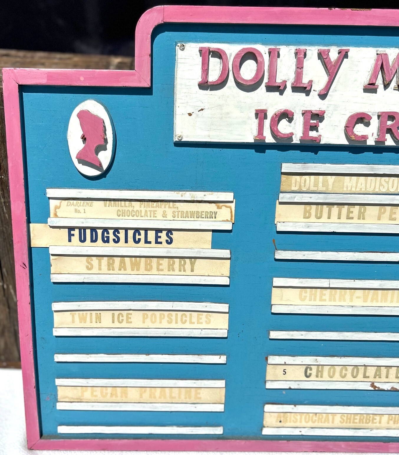 1960's Dolly Madison Ice Cream Flavor WOOD Sign American Novelty