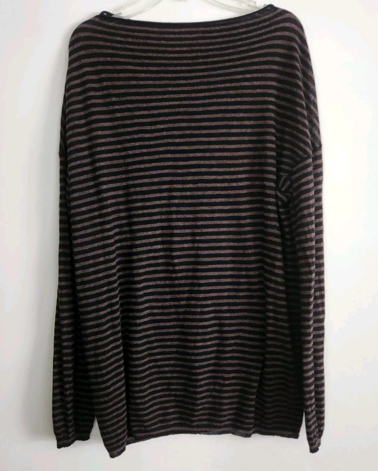 Vince  Womens M Brown Black Striped Thin-Knit Viscose Wool Boat Neck Sweater - Image 2 of 4