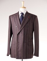 $3695 Isaia Chocolate Brown Stripe Flannel Wool Suit Slim 42 R + Hanger/pin on sale $3695 Isaia Chocolate Brown Stripe Flannel Wool Suit Slim 42 R + Hanger/pin on sale