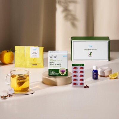 Atomy Be Stress Free Relief Set Milk Thistle Yuja Tea Lemon Oil Aroma 6pcs NEW
