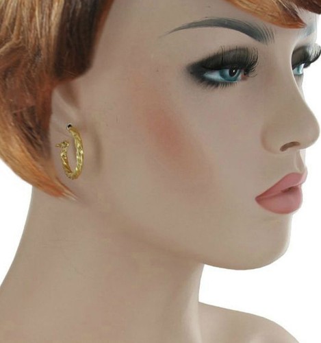 Gold Tone Spiral Twisted Hoop Pierced Earrings 1" - Picture 2 of 2