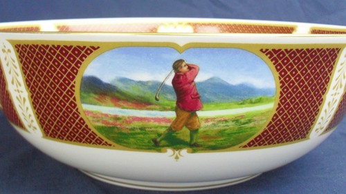 Royal Worcester large bone china 9'' GOLFING bowl Melvyn Buckley - Picture 4 of 7