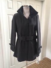 Nwt High Line New York Gray /black Trim Belted Coat - M Retail $199