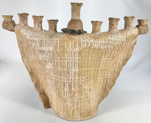 S.G.HEALY Art Pottery Stoneware Menorah Handmade Priest Rabbi Hanukkah 9 Cups - Picture 2 of 12