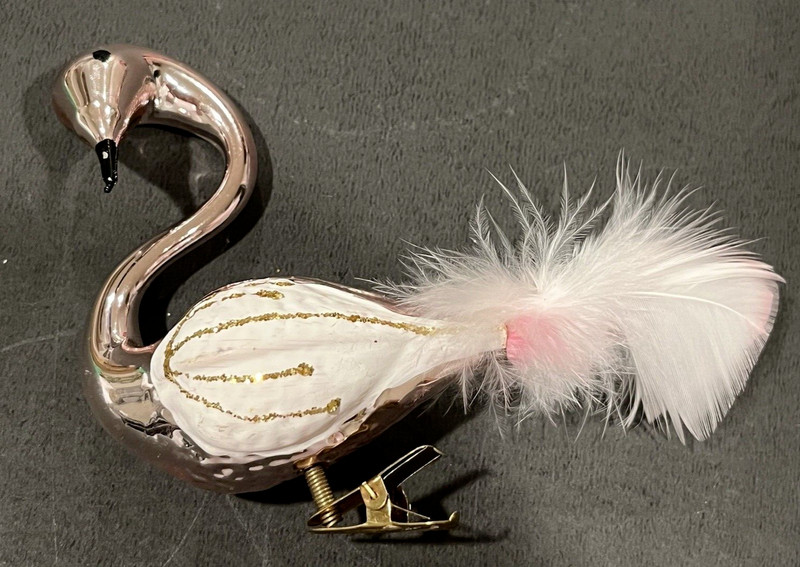 Vintage Glass ClipOn PINK Swan Feather Tail Christmas Ornament Germany EXCELLENT
