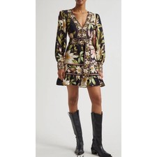 Farm Rio Black Surreal Flowers Long Sleeve Mini Dress size small (New)