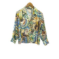 ZARA Women’s Paisley Print Sheer Blouse Collared Long Sl Shirt  S Boho Retro