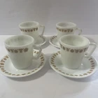 Vintage Pyrex Corelle Butterfly Gold Coffee/Tea Mug & Saucer Set of 4 D Handle